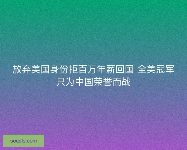 放弃美国身份拒百万年薪回国 全美冠军只为中国荣誉而战